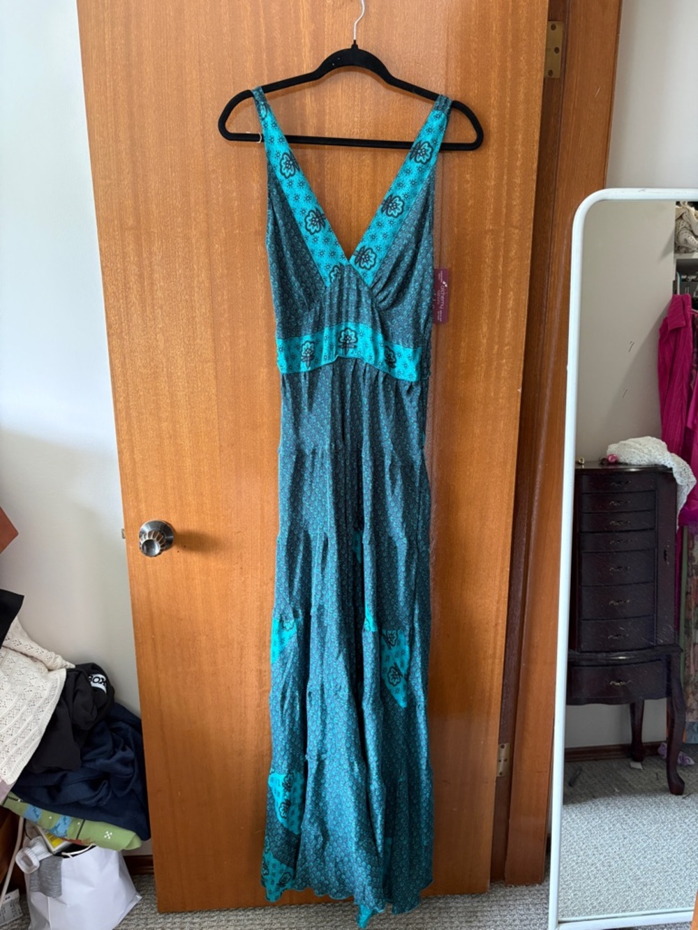 Sleeveless BoHo Teal Patterned Maxi Dress